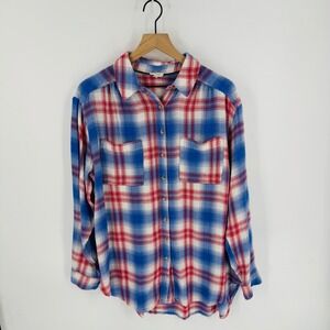 Pilcro Plaid Button Down Blue Red Lightweight Flannel Size L  Americana Heritage